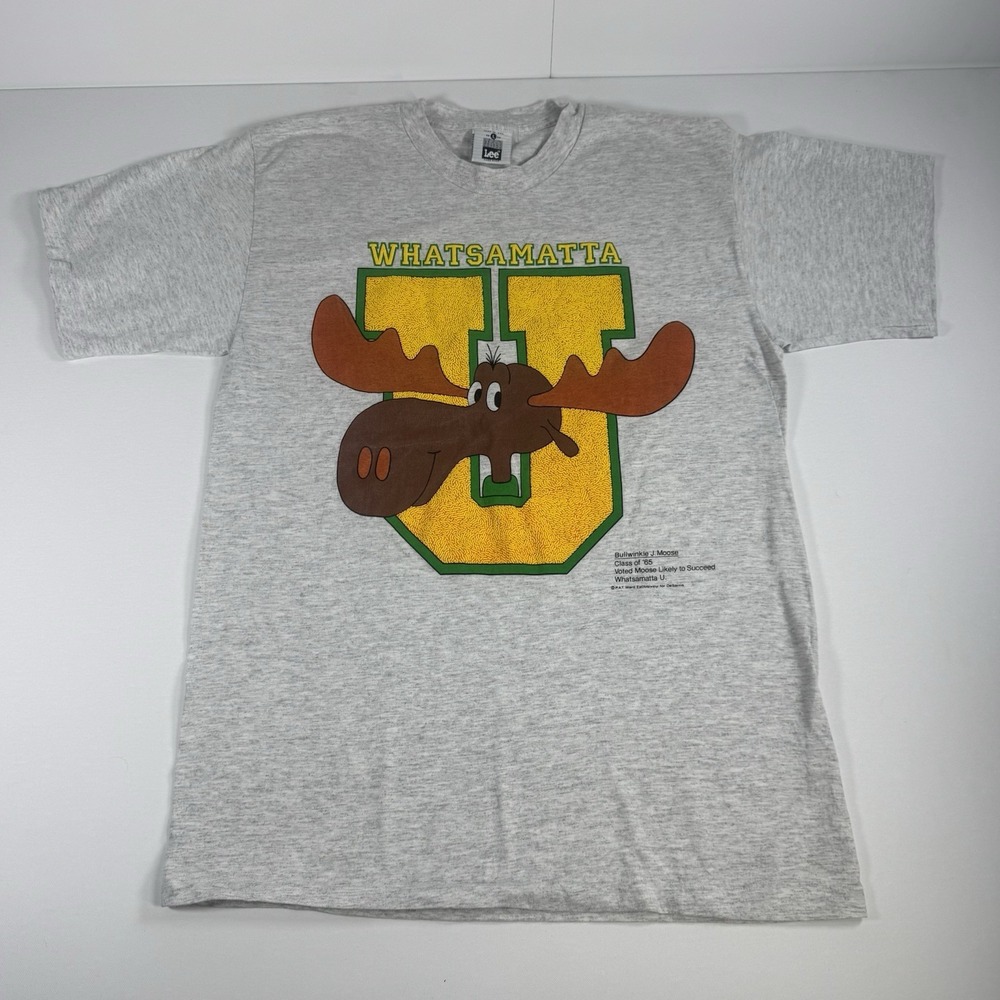 Vintage Bullwinkle Whatsamatta U T-Shirt Lee USA Large Gray Single Stitch